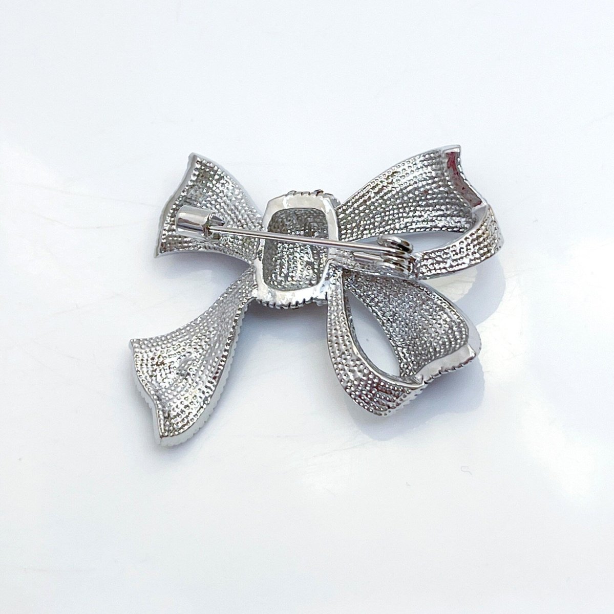 Vintage Style Blue Crystal Spotted Bow Brooch | Rhinestone Crystal Ribbon Pin