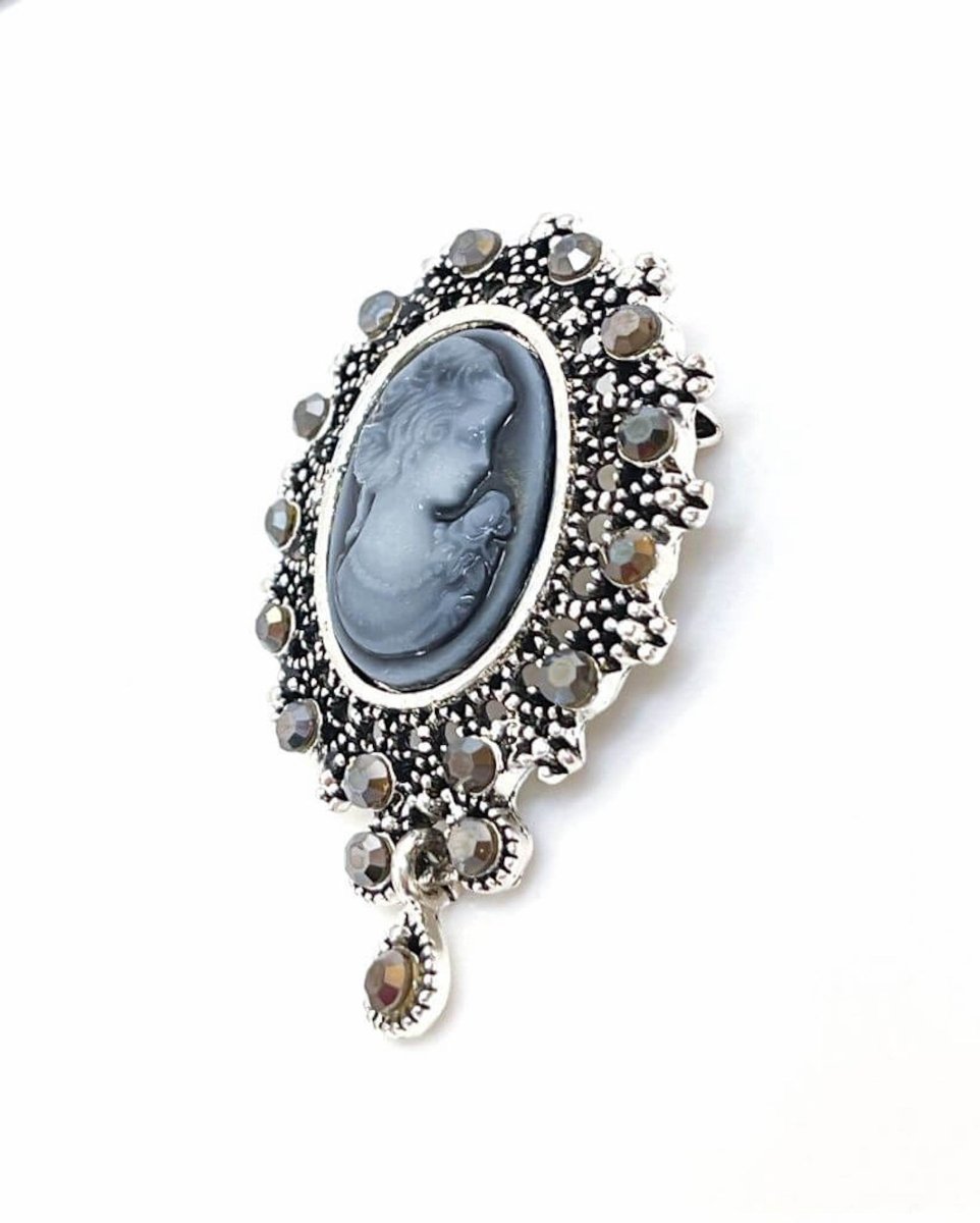 Gorgeous Blue Vintage Cameo Brooch | Victorian Crystal Lady Brooch