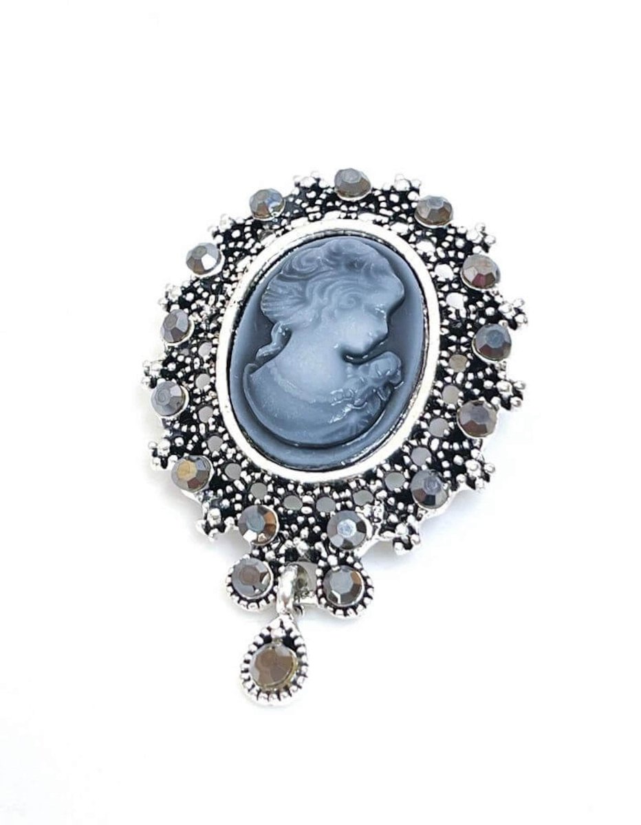 Gorgeous Blue Vintage Cameo Brooch | Victorian Crystal Lady Brooch