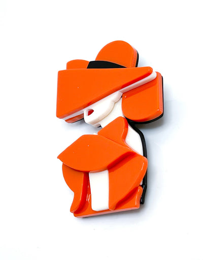 Large Classy Lady Brooch in Orange, Stylish Lady Pin, Fashion Pin for Jacket Scarf, Head and Shoulders Lady Pin, Brooches For Women