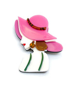 Large Lady in a Pink Sunhat Brooch, Stylish Lady Pin, Fashion Pin for Jacket Scarf, Head and Shoulders Lady Pin, Brooches For Women