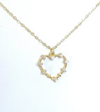 Gold Heart Pink Crystal Necklace | Dainty Heart Pendant | Gold CZ Heart | Minimalist Pendant