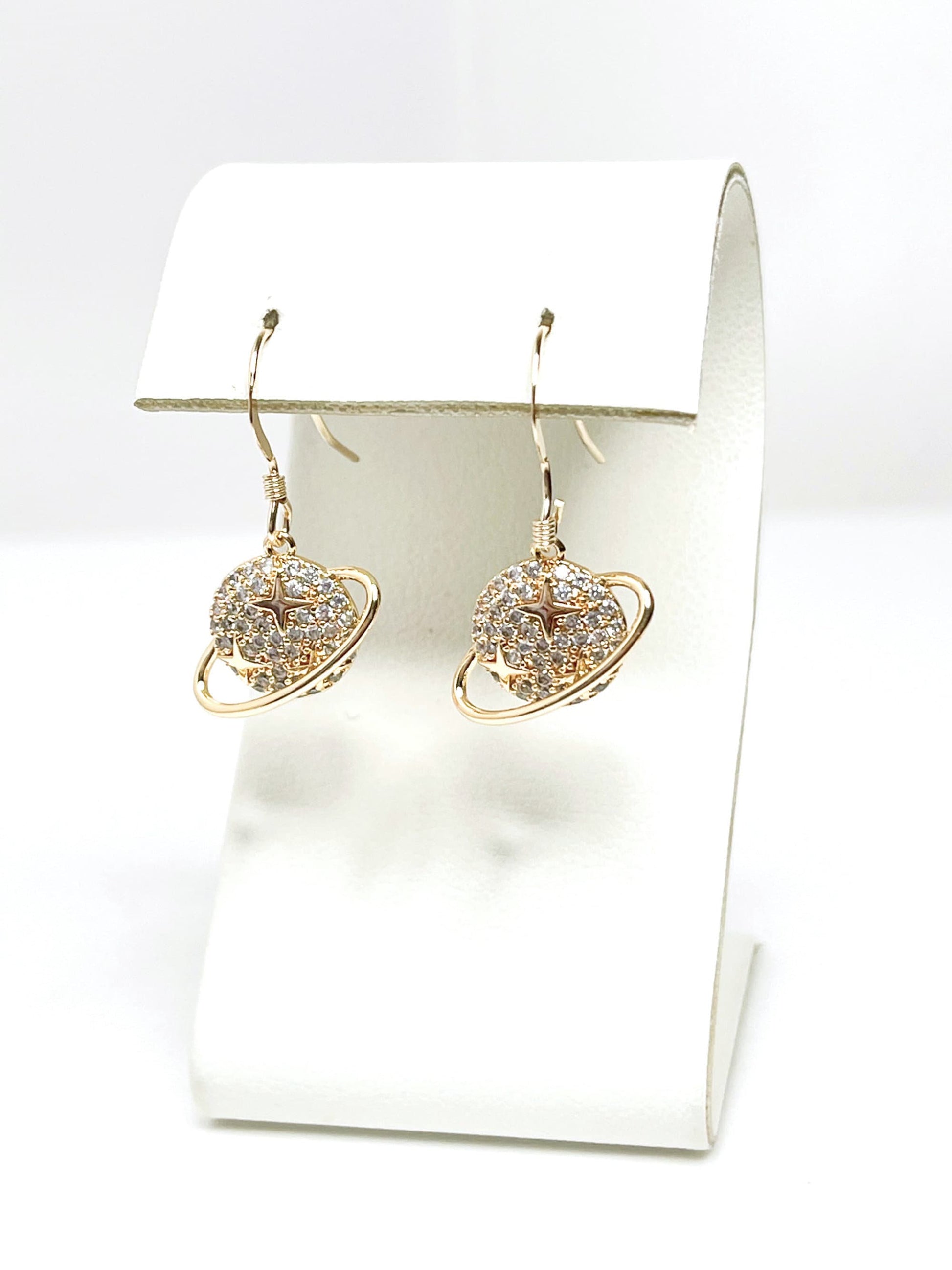 Gold Saturn Stars Earrings | Dainty CZ Celestial Jewellery