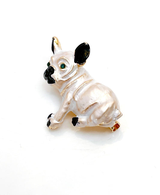 Cute Enamel Bulldog Brooch, Gift for Dog Lovers, Dog Jewelry, Cute White Gold Pooch Pin, Stylish Jacket Pin, Brooches For Women