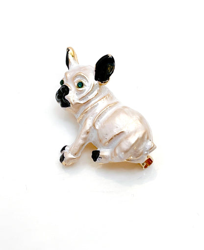 Cute Enamel Bulldog Brooch, Gift for Dog Lovers, Dog Jewelry, Cute White Gold Pooch Pin, Stylish Jacket Pin, Brooches For Women