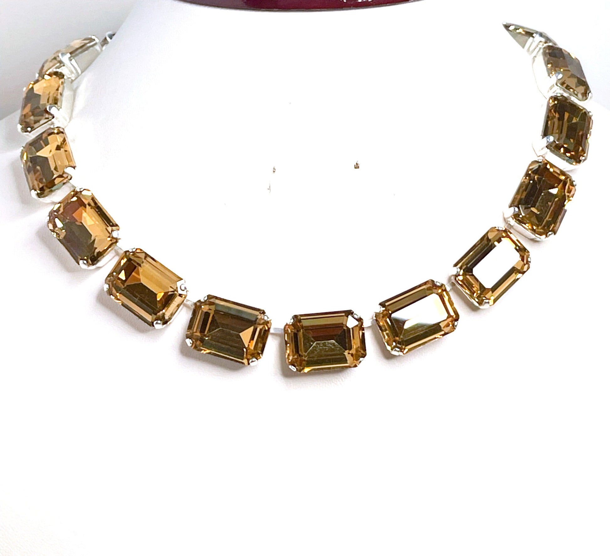 Light Smoked Topaz Crystal Necklace, Anna Wintour Style, Topaz Georgian Collet, Statement Rhinestone Choker, Necklaces for Women