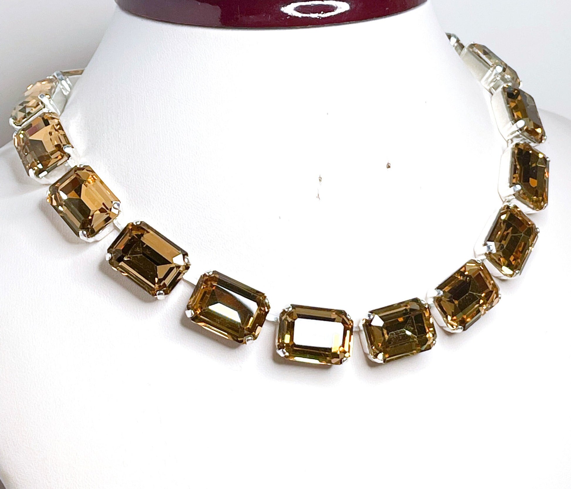 Light Smoked Topaz Crystal Necklace, Anna Wintour Style, Topaz Georgian Collet, Statement Rhinestone Choker, Necklaces for Women