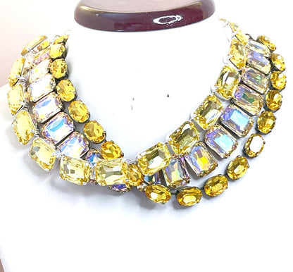 Yellow Georgian Collet Necklaces, Crystal Choker, Anna Wintour Style, Clear AB Riviere Necklace, Statement Necklaces for Women