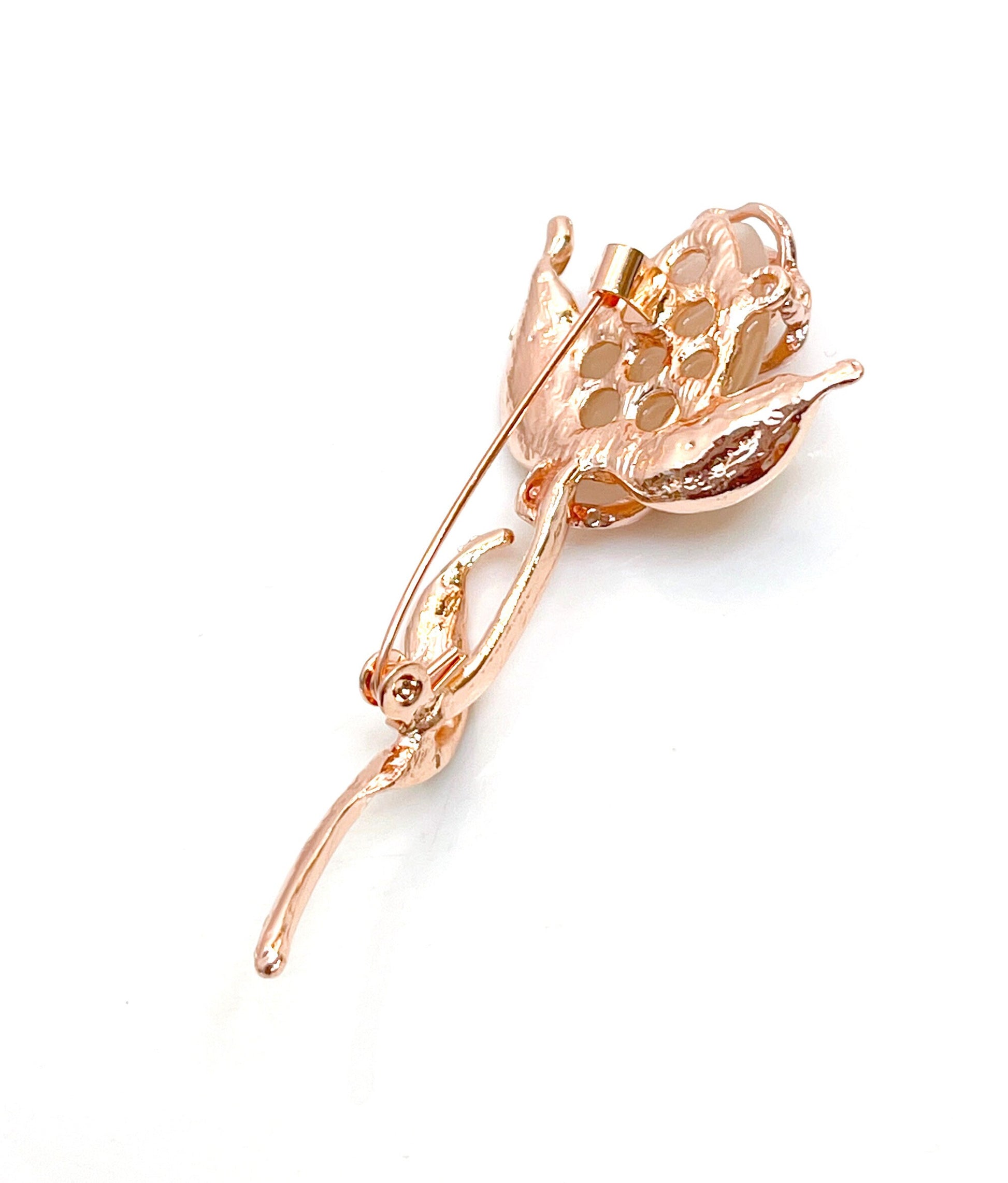 Pretty Single Opal Tulip Brooch, Cream Tulip with Crystals, Flower Jacket Pin, Brooches For Women