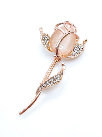 Pretty Single Opal Tulip Brooch, Cream Tulip with Crystals, Flower Jacket Pin, Brooches For Women