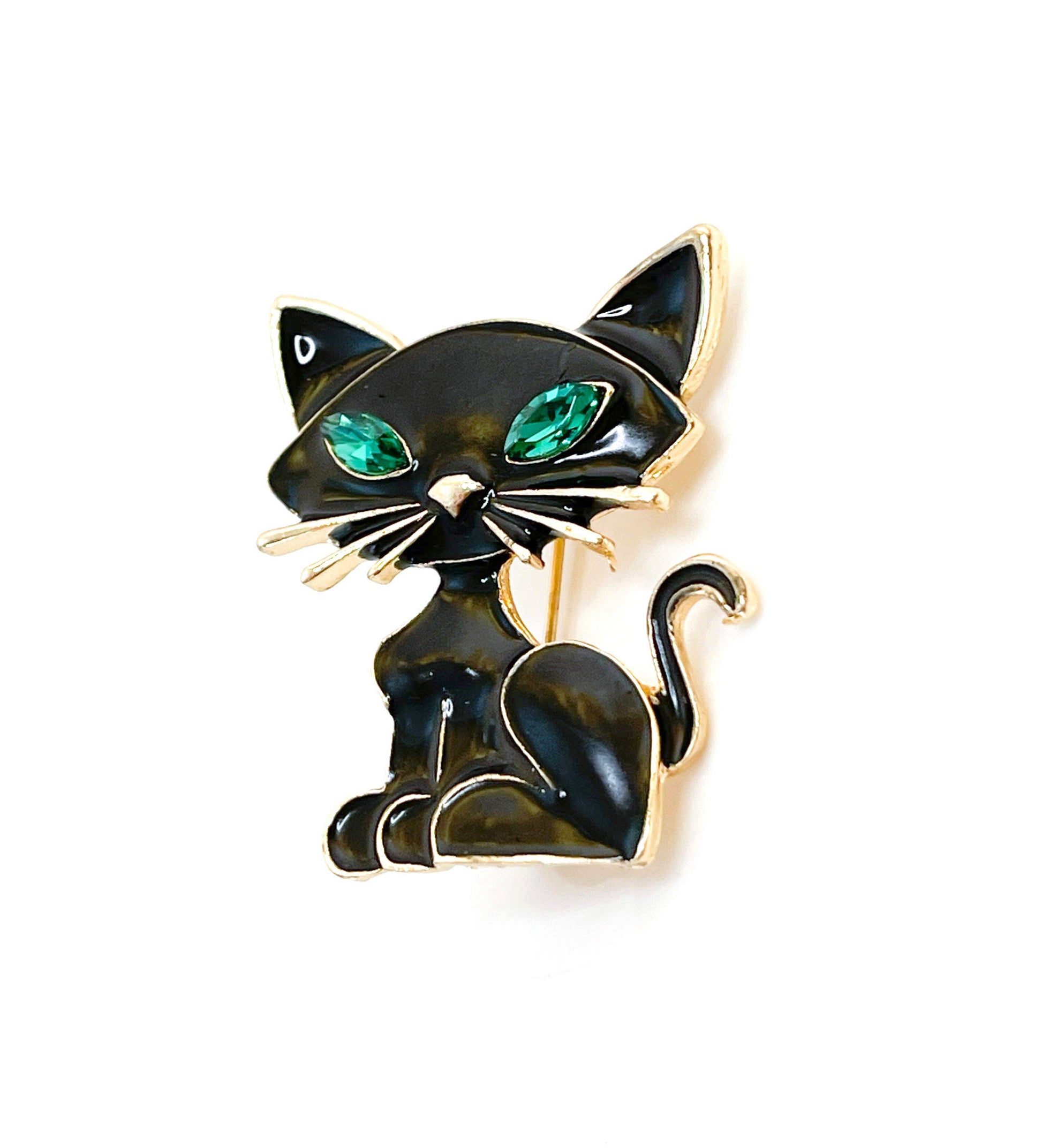 ack Green Eyed Sitting Cat Brooch | Gift for Cat Lovers
