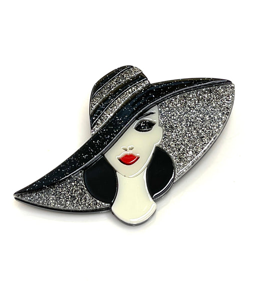 Stylish Lady Very Large Hat Brooch, Glittery Classy Lady Pin, Fashion Pin for Jacket Scarf, Head and Shoulders Lady Pin, Brooches For Women