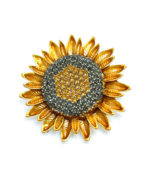 Vintage Sunflower Brooch | Gold Flower Pin | Flower Jacket Pin | Glittery Scarf Pin