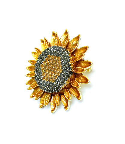 Vintage Sunflower Brooch | Gold Flower Pin | Flower Jacket Pin | Glittery Scarf Pin