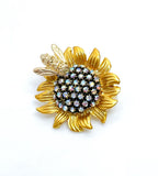 Vintage Sunflower with Bee Brooch, Gold Flower Pin, Flower Jacket Pin, Glittery Scarf Pin, Brooches For Women