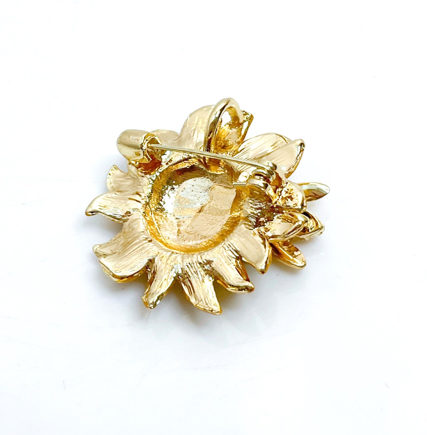 Vintage Sunflower with Bee Brooch, Gold Flower Pin, Flower Jacket Pin, Glittery Scarf Pin, Brooches For Women