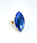 Light Sapphire Crystal Ring, Large Blue Statement Ring, Silver Plated, Georgian Collet, Vintage Style, Rings For Women, Blue Navette