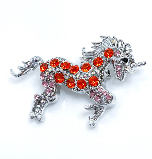 Red Crystal Unicorn Brooch | Gift for Unicorn Lovers | Crystal Fantasy Pin 