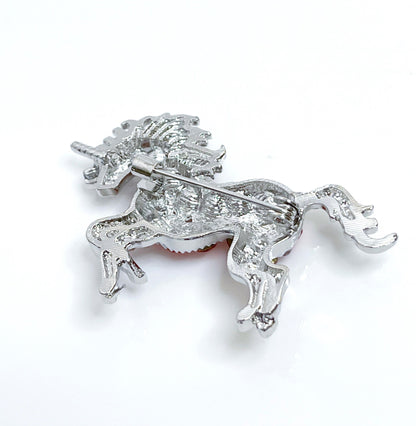 Red Crystal Unicorn Brooch | Gift for Unicorn Lovers | Crystal Fantasy Pin 