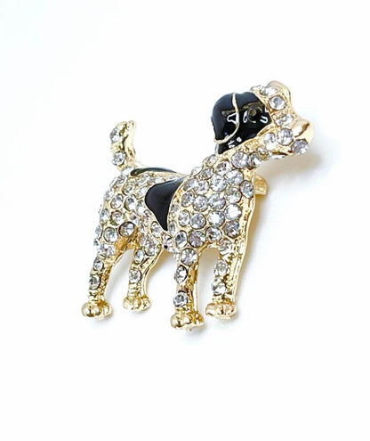 Cute Crystal Dog Brooch, Gift for Dog Lovers, Dog Jewelry, Cute Black Gold Dog Pin, Jacket Pin, Brooches For Women