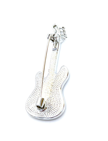 Silver Abalone Shell Guitar Brooch, Fashion Brooch, Unisex Jewellery, Music Lovers Brooch, Rockers Pin, Guitar Lovers Gift