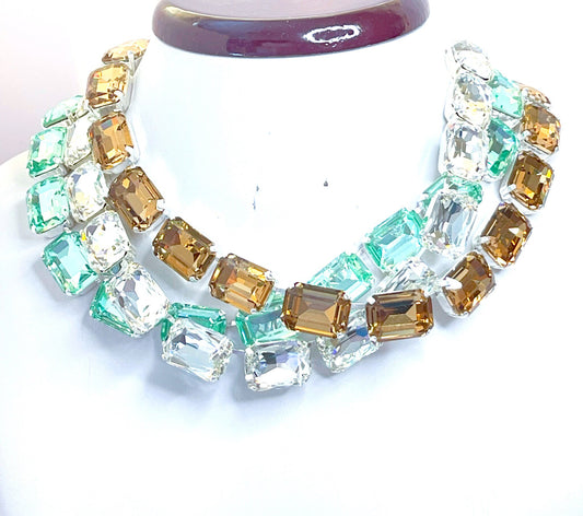 Topaz Clear Georgian Collet Necklaces, Crystal Choker, Anna Wintour Style, Mint Green Riviere Necklace, Statement Necklaces for Women