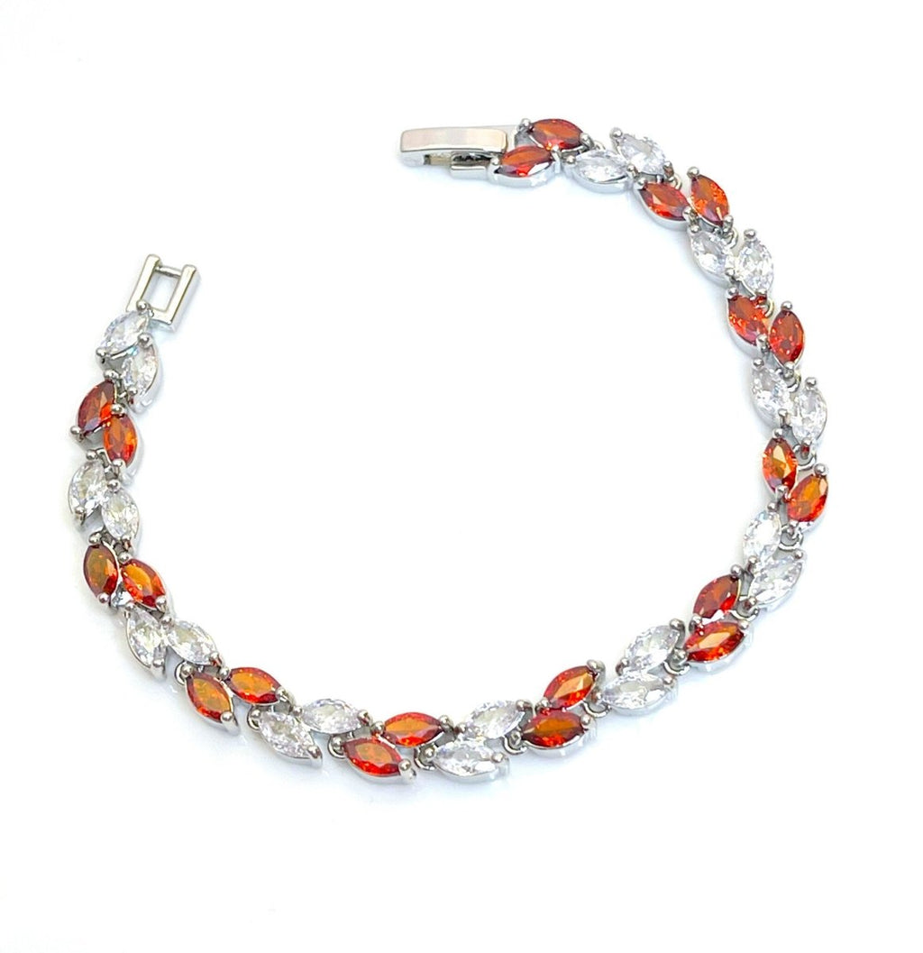 Red Clear Leaf CZ Crystal Bracelet | Silver Plated | Adjustable 