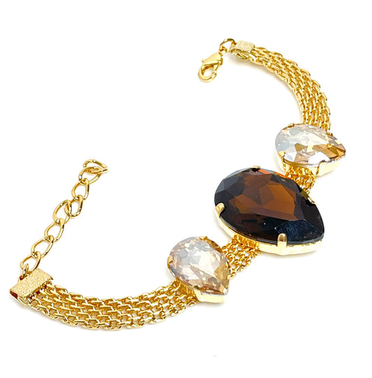 Smoked Topaz Crystal Gold Mesh Bracelet, Large Teardrop Cuff, Statement Jewellery, Georgian Style Bracelet, Bracelets for Women