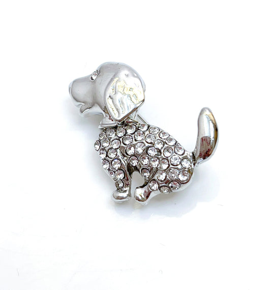 Cute Crystal Dog Brooch, Cute Silver Pooch Pin