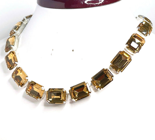 Light Smoked Topaz Crystal Necklace, Anna Wintour Style, Topaz Georgian Collet, Statement Rhinestone Choker, Necklaces for Women