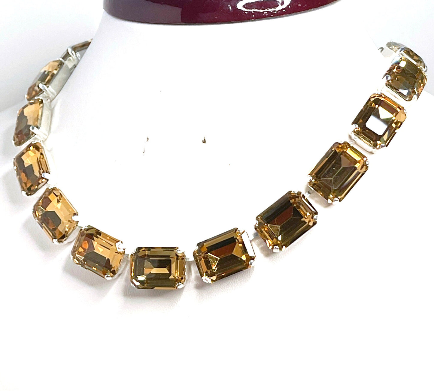 Light Smoked Topaz Crystal Necklace, Anna Wintour Style, Topaz Georgian Collet, Statement Rhinestone Choker, Necklaces for Women