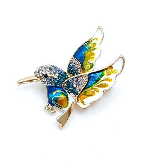 Teal Hummingbird Brooch | Gift for Bird Lovers | Blue and Gold Hummingbird | Cute Bird Pin