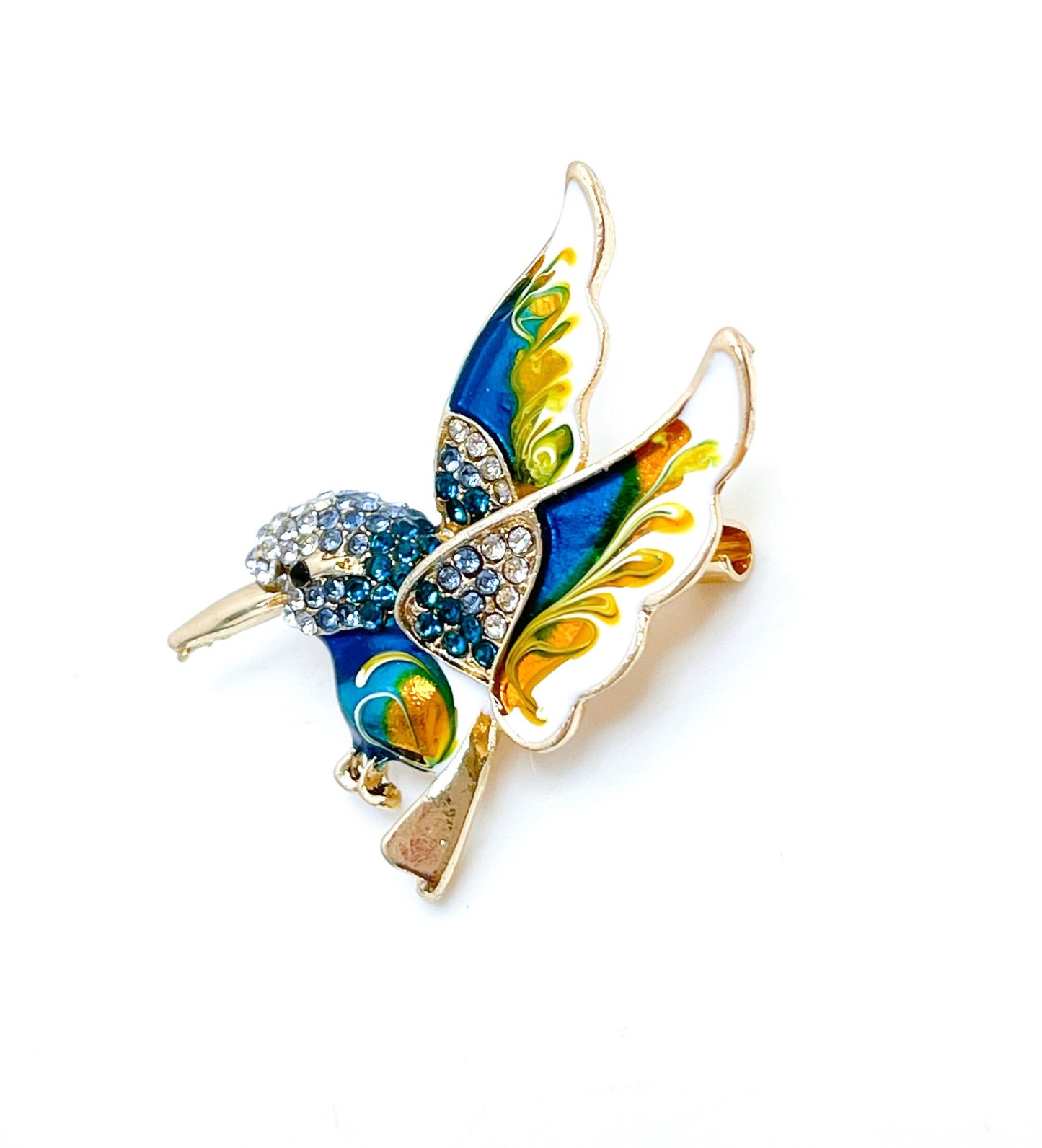 Teal Hummingbird Brooch | Gift for Bird Lovers | Blue and Gold Hummingbird | Cute Bird Pin