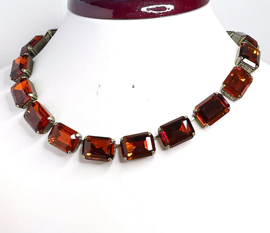 Burnt Orange Crystal Necklace, Anna Wintour Style, Tangerine Georgian Collet, Statement Rhinestone Choker, Necklaces for Women