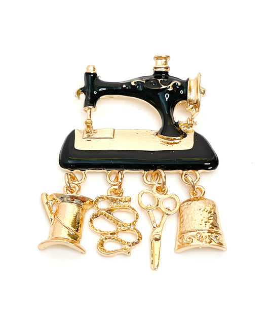 Vintage Sewing Machine Brooch, Sewing Machine with Charms, Fashion Pin, Brooch for Scarf Jacket, Brooches For Women