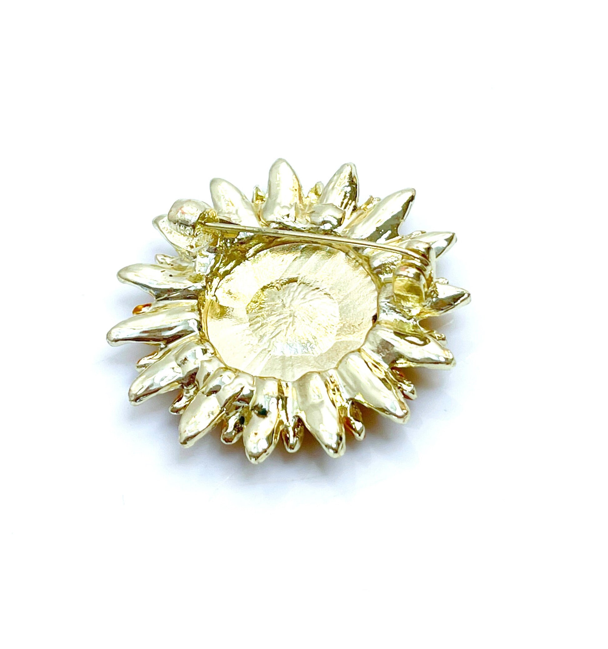 Vintage Sunflower Brooch | Gold Flower Pin | Flower Jacket Pin | Glittery Scarf Pin