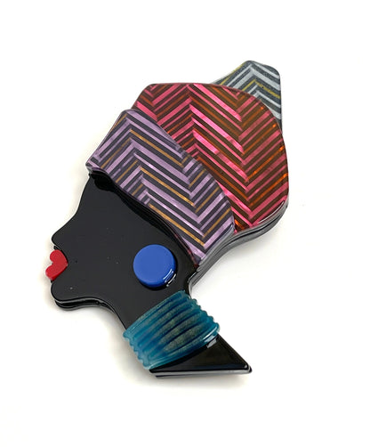 African Lady Brooch, Jamaican Princess Pin, Ethnic Brooch, Fashion Pin for Jacket Scarf, Lady in Cloth Hat, Brooches For Women