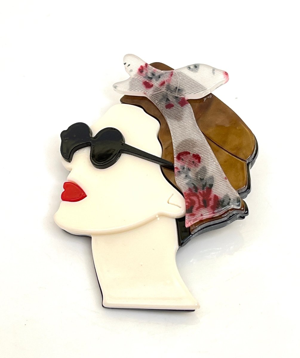 Fun 1950's Rockabilly Style Brooch, Retro Headscarf Style Pin, Fashion Pin for Jacket Scarf, Stylish Lady Pin, Brooches For Women