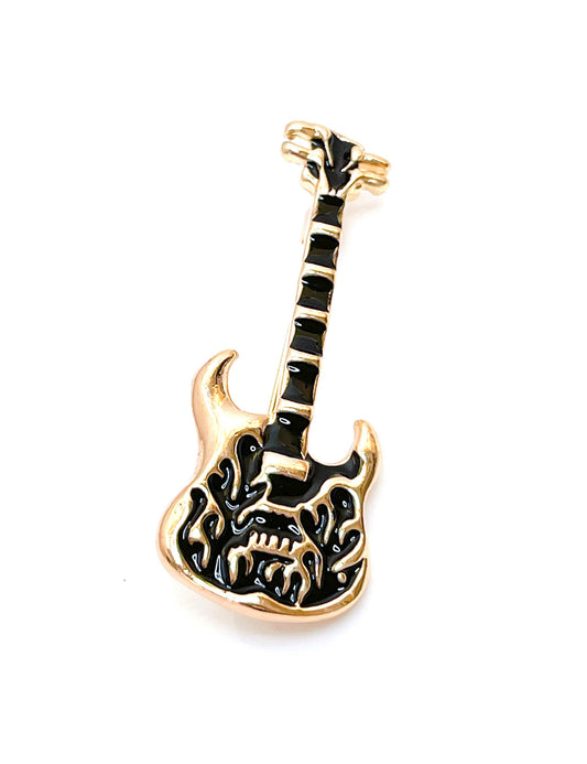 Black Gold Flame Guitar Brooch | Unisex Jewellery | Music Lovers Gift