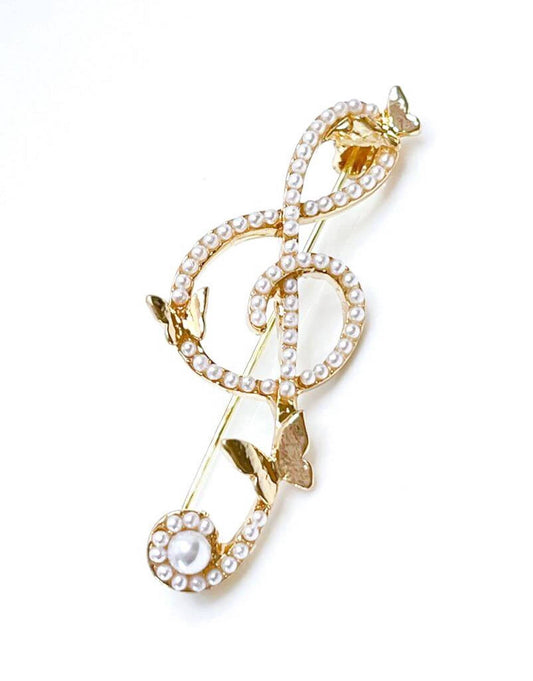 Gold Treble Clef with Pearls Brooch, Fashion Butterfly Brooch, Music Lovers Brooch, Piano Players Pin, Piano Lovers Gift