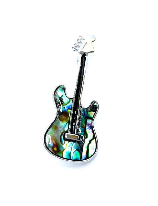 Silver Abalone Shell Guitar Brooch, Fashion Brooch, Unisex Jewellery, Music Lovers Brooch, Rockers Pin, Guitar Lovers Gift