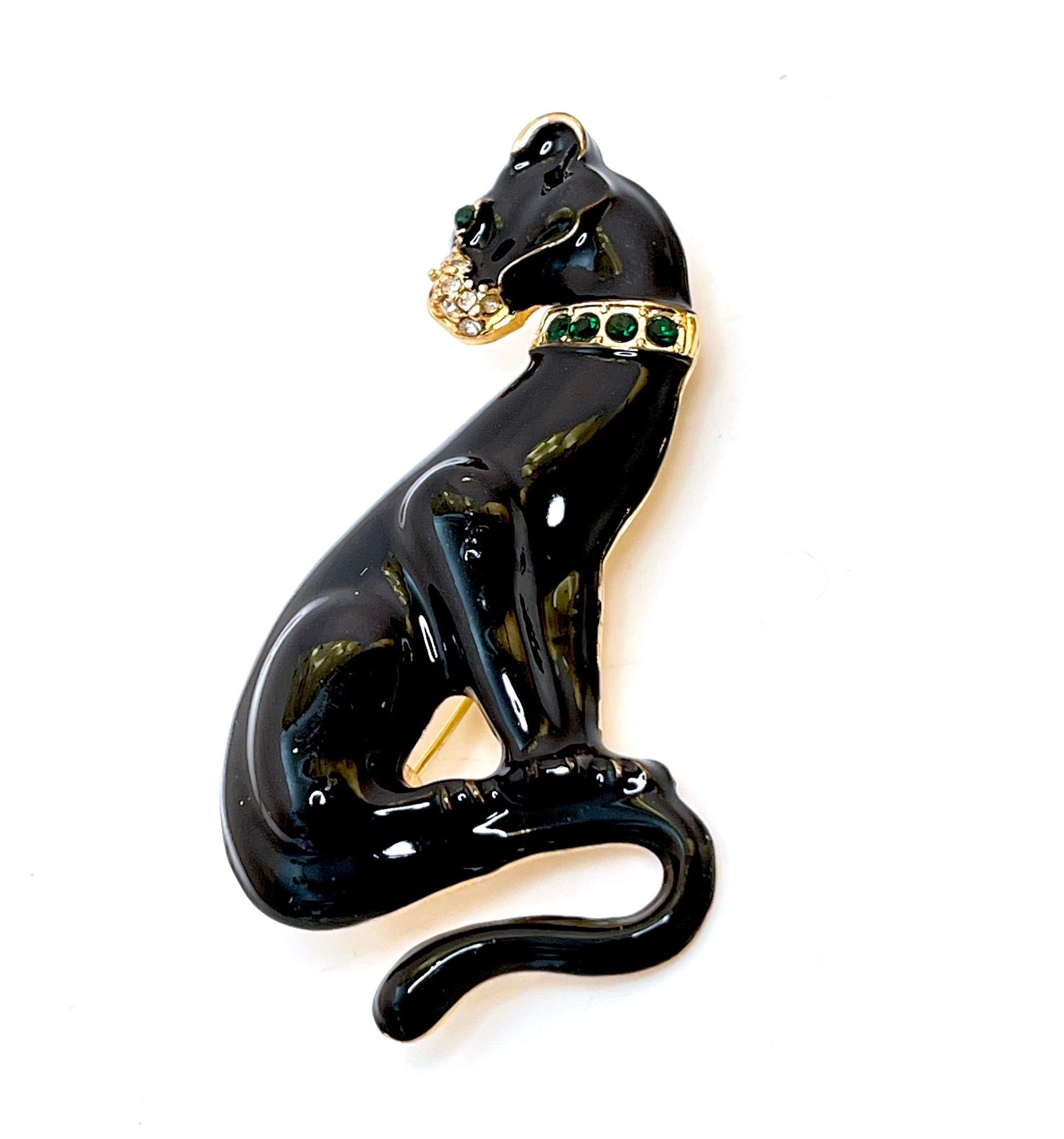 Regal Black Panther Brooch | Panther with a Diamanté Collar Pin