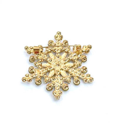 Gold Crystal Snowflake Brooch, Seasonal Pin | Sparkly Christmas Brooch