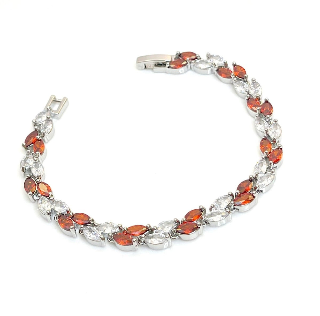 Red Clear Leaf CZ Crystal Bracelet | Silver Plated | Adjustable 