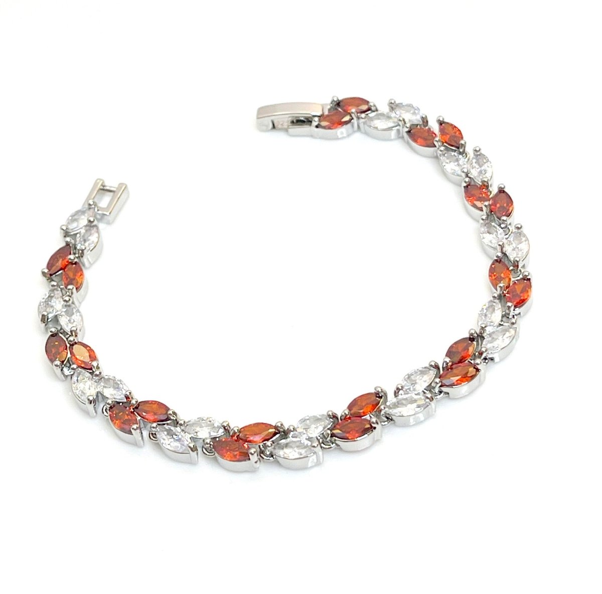 Red Clear Leaf CZ Crystal Bracelet | Silver Plated | Adjustable 