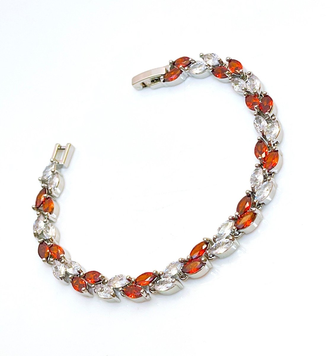 Red Clear Leaf CZ Crystal Bracelet | Silver Plated | Adjustable 