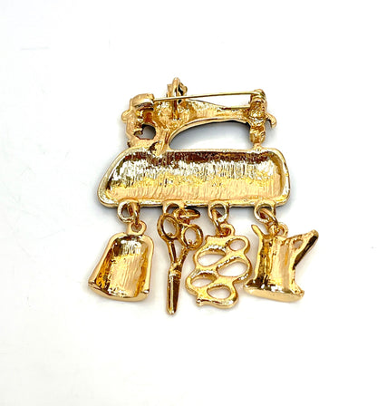 Vintage Sewing Machine Brooch, Sewing Machine with Charms, Fashion Pin, Brooch for Scarf Jacket, Brooches For Women