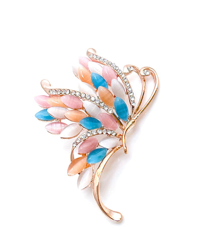 Pink Blue Opal Crystal Butterfly Brooch | Vintage Diamanté Brooch