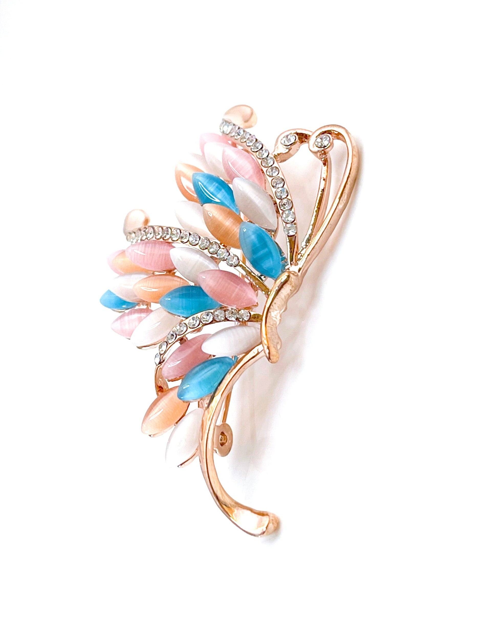 Pink Blue Opal Crystal Butterfly Brooch | Vintage Diamanté Brooch