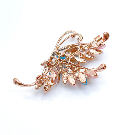 Pink Blue Opal Crystal Butterfly Brooch | Vintage Diamanté Brooch